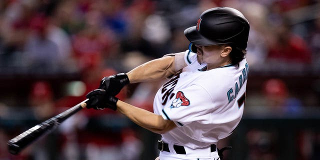 Arizona Diamondbacks outfielder Corbin Carroll at the plate during a game against the Philadelphia Phillies Aug. 30, 2022, at Chase Field in Phoenix, Ariz.