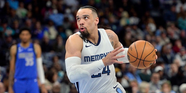 Memphis Grizzlies forward Dillon Brooks drives against the Dallas Mavericks in the second half of a game March 20, 2023, in Memphis. 
