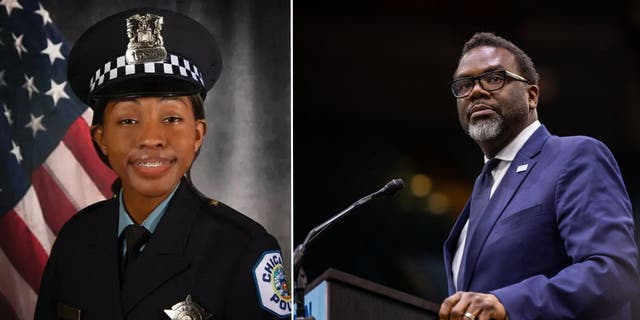 Chicago Mayor Brandon Johnson and police officer Areanah Preston