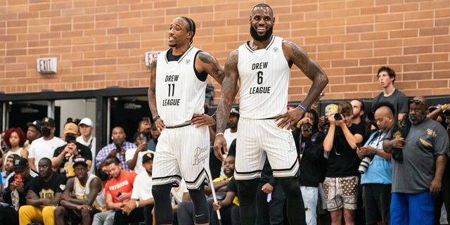 LeBron James and DeMar DeRozan during a Pro-Am game