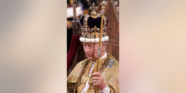 King Charles III is crowned with St Edward's Crown during his coronation ceremony