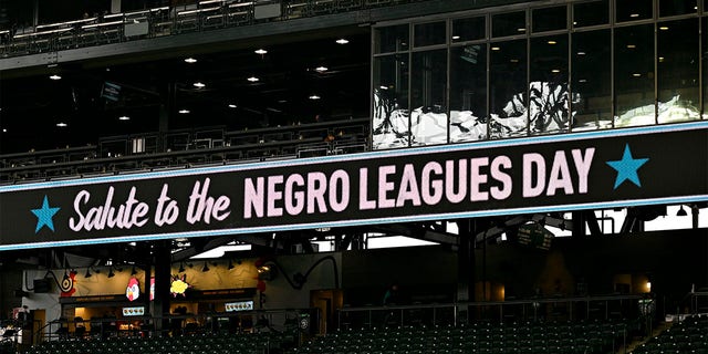 Ribbon board displaying "Salute to the Negro Leagues Day"