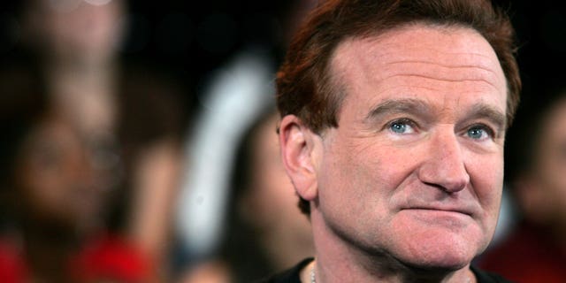 Robin Williams close up in black t-shirt