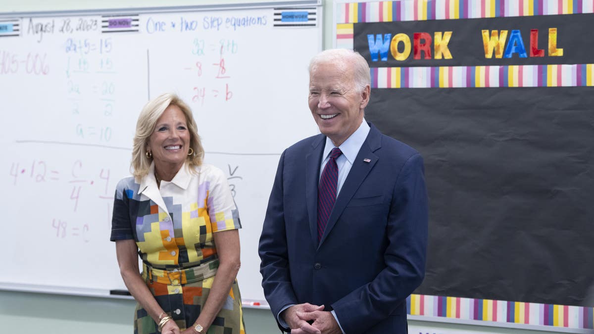 photo of Joe and Jill Biden visiting school