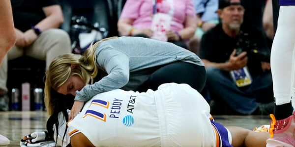 Mercury’s Shey Peddy leaves floor on stretcher in scary scene after getting hit by elbow