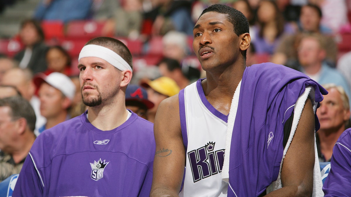 Brad Miller and Ron Artest on bench