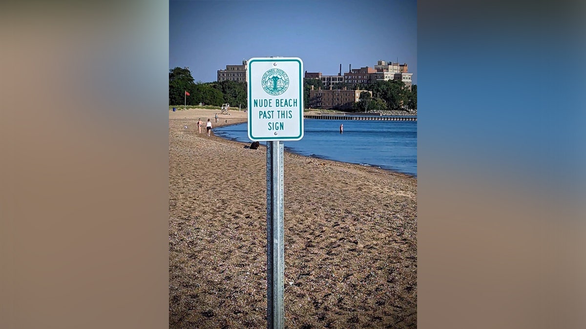 Nude beach sign in Chicago