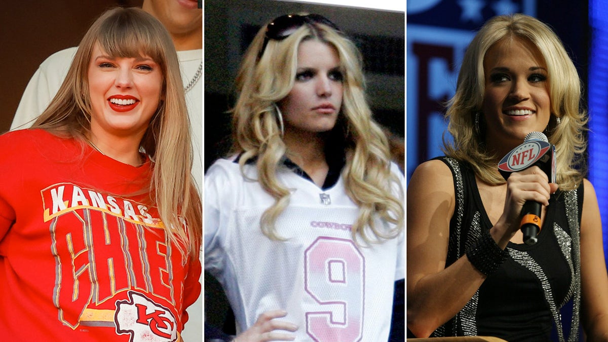 Taylor Swift wears Kansas City Chiefs gear at Travis Kelce game next to Jessica Simpson and Carrie Underwood