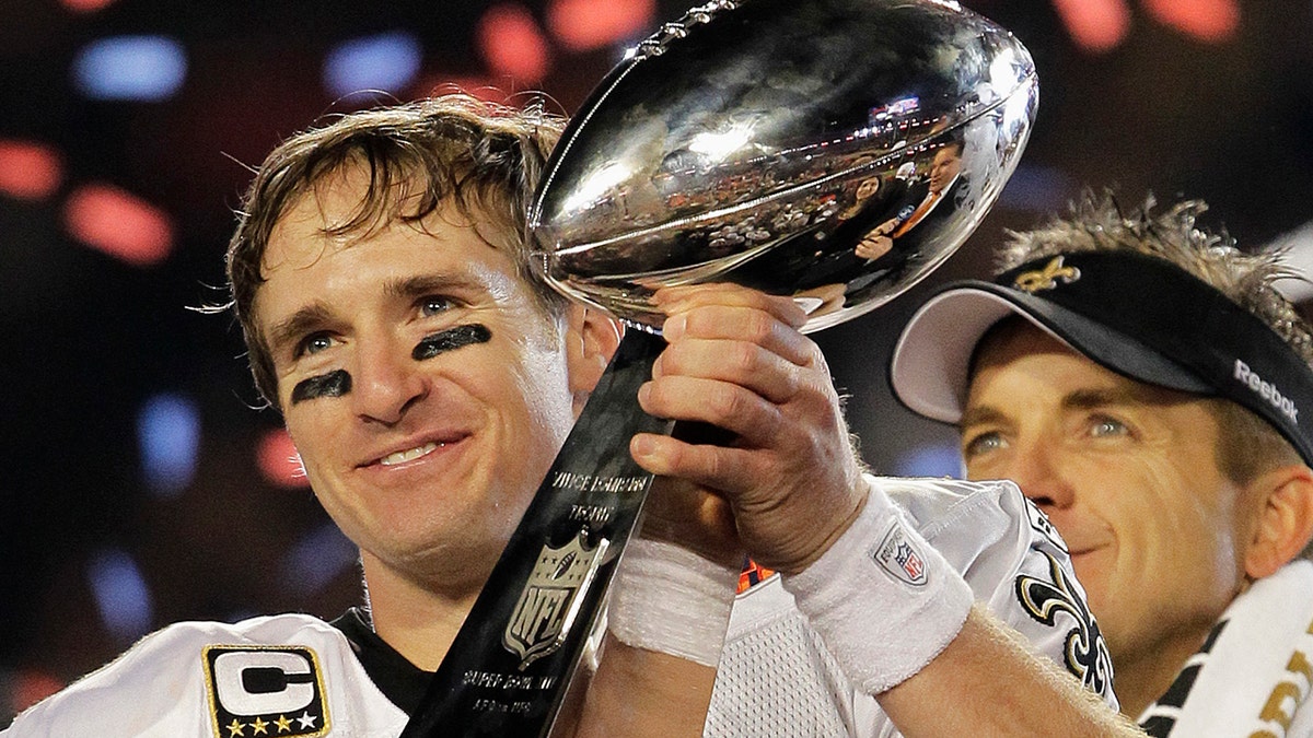 Drew Brees with Lombardi trophy