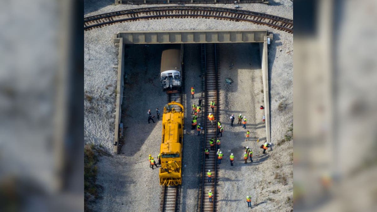 an overhead shot of a train crash in Chicago