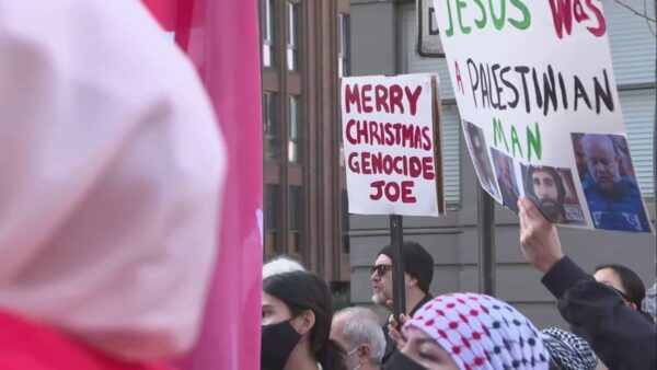 Pro-Palestinian protesters chant in front of Biden administration officials’ homes on Christmas Day