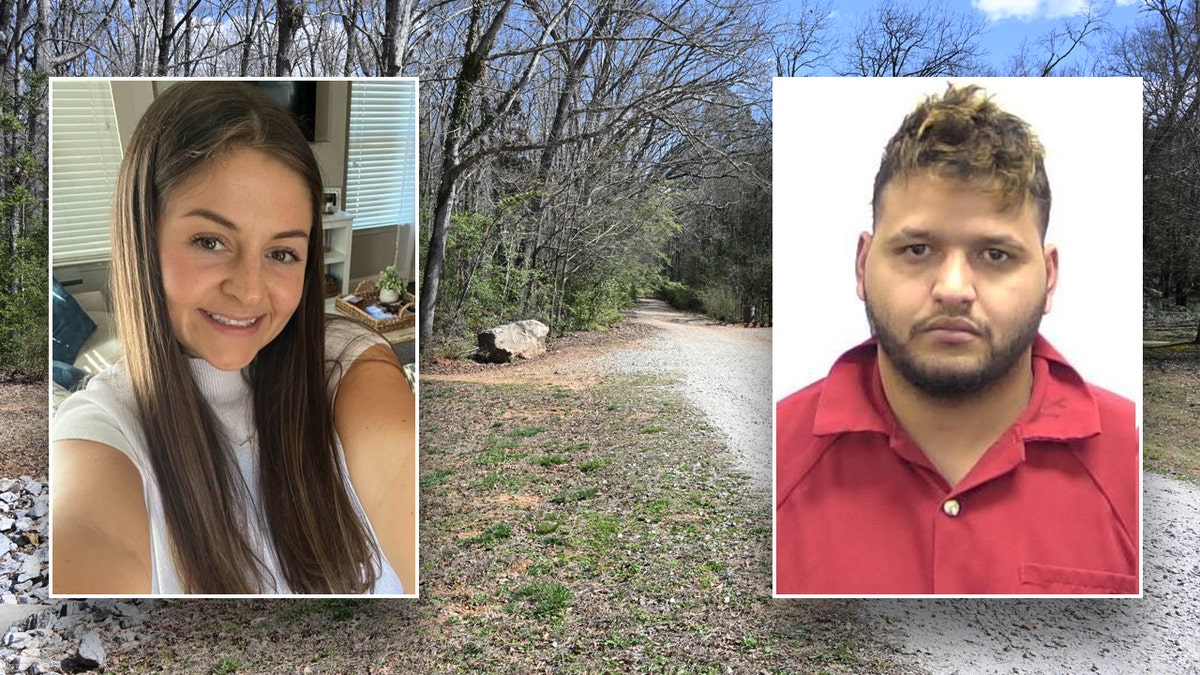 A photo of the UGA crime scene below photos of Laken Riley and suspect Jose Ibarra