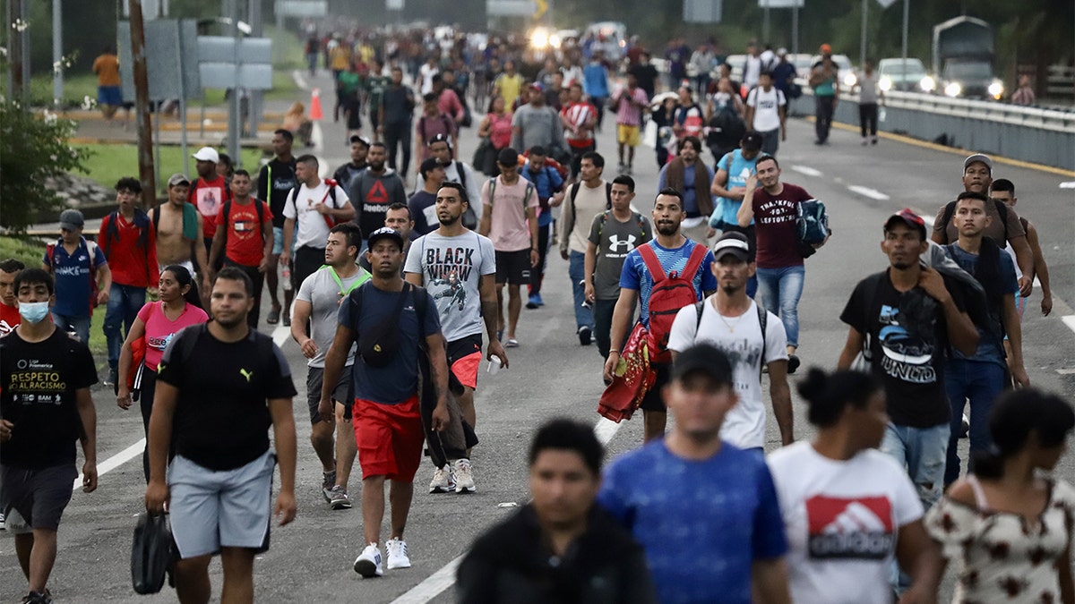A caravan of migrants in Mexico