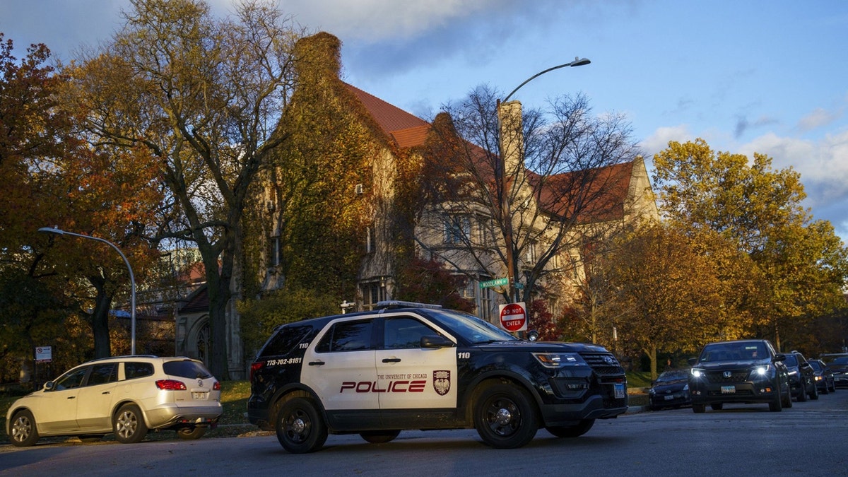 A University of Chicago police car seen on campus