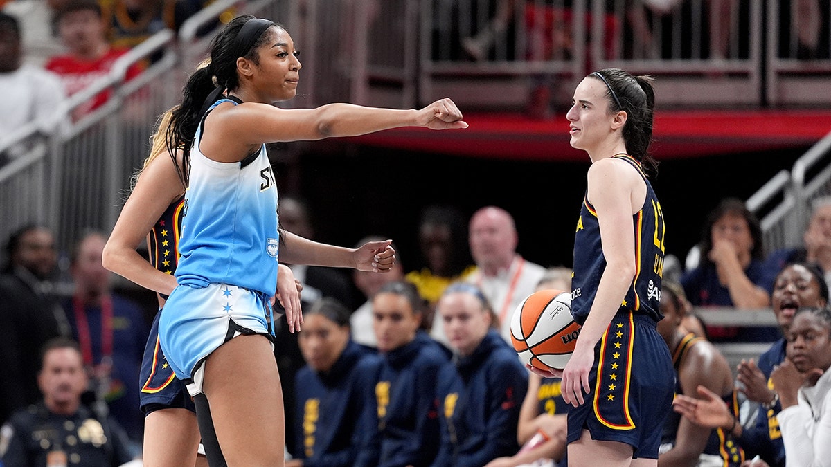 Angel Reese reacts during a WNBA game